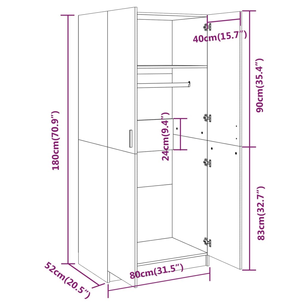 Armoire 80x52x180 cm en bois travaillé