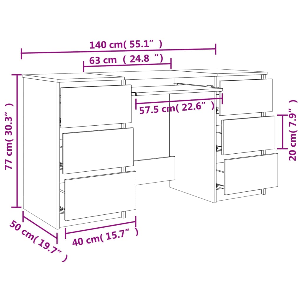 Schrijftafel 140x50x77 cm bewerkt hout