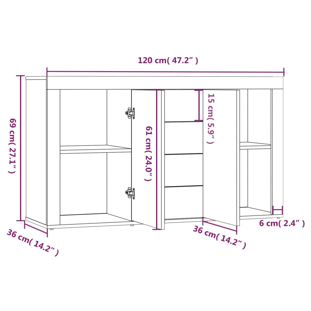 Dressoir 120x36x69 cm bewerkt hout