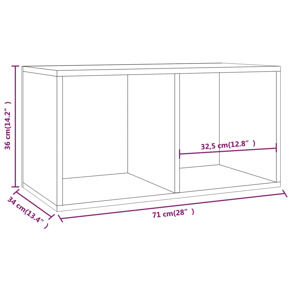 Coffret de rangement pour vinyles 71x34x36 cm en dérivé du bois