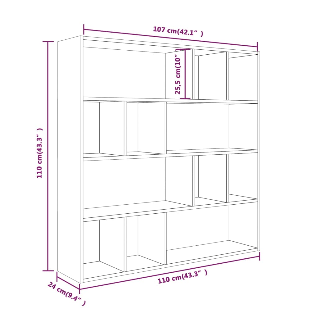 Boekenkast 110x24x110 cm bewerkt hout bruin eikenkleur