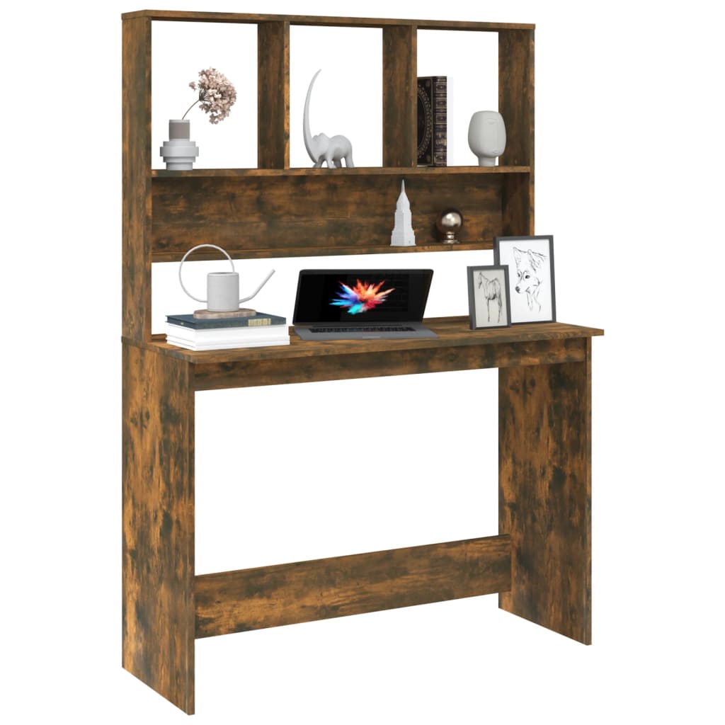 Bureau met schappen 110x45x157 cm bewerkt hout bruineikenkleur