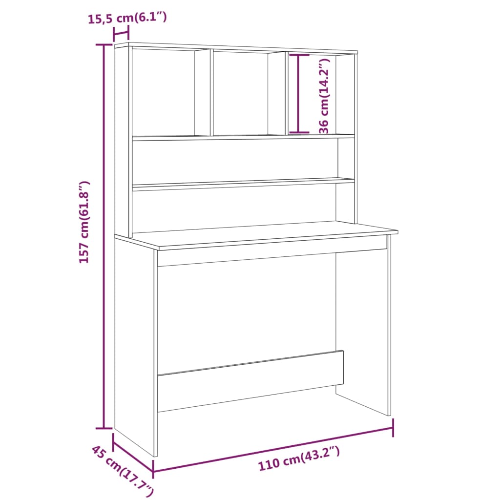 Bureau avec étagères 110x45x157 cm finition bois couleur chêne marron