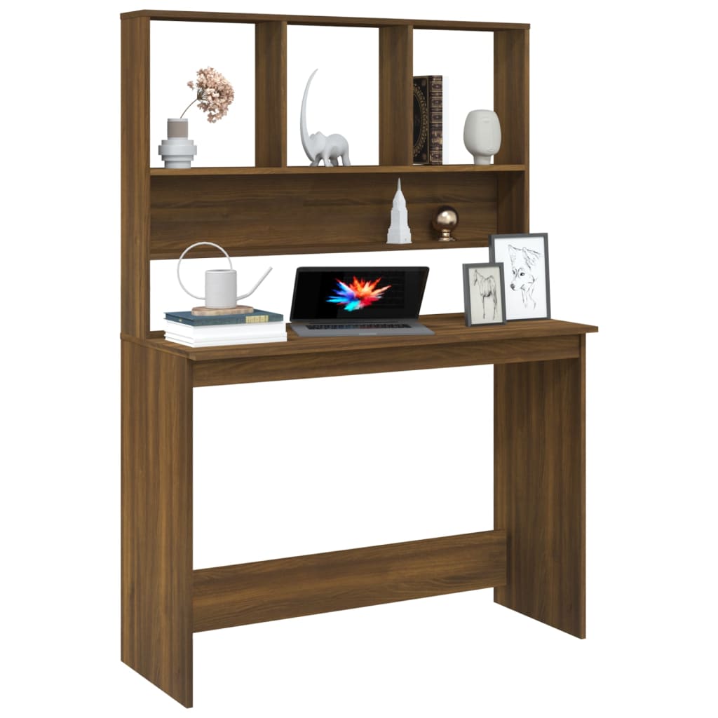 Bureau avec étagères 110x45x157 cm finition bois couleur chêne marron