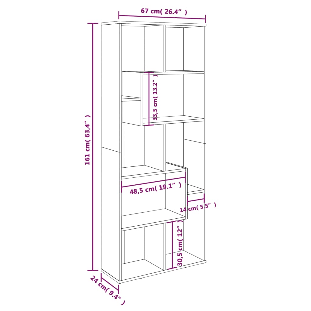 Boekenkast 67x24x161 cm bewerkt hout eikenkleurig