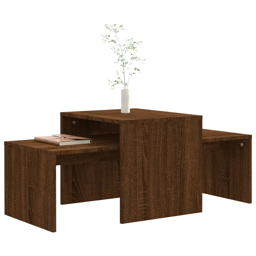 Salontafelset 100x48x40 cm bewerkt hout eikenkleurig