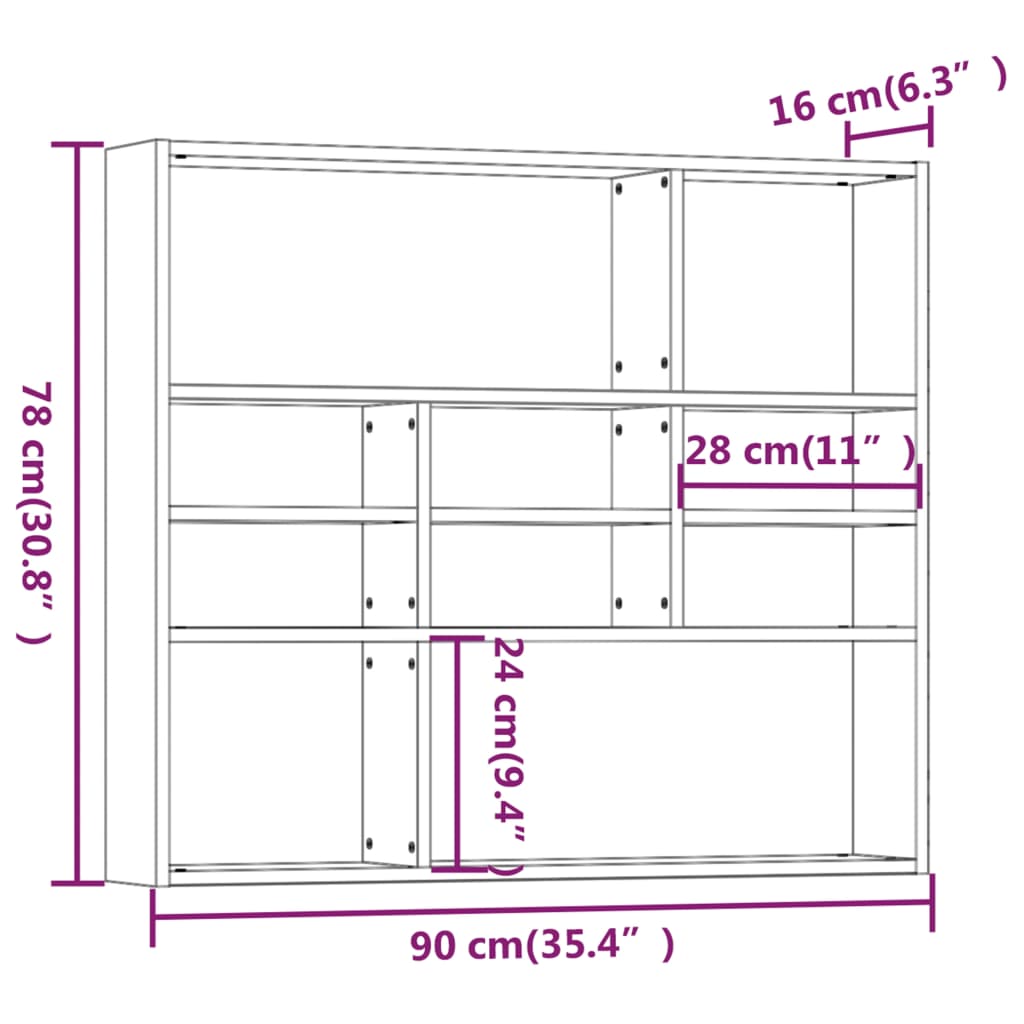 Wandschap 90x16x78 cm bewerkt hout