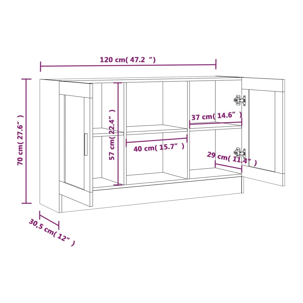 Vitrinekast 120x30,5x70 cm bewerkt hout