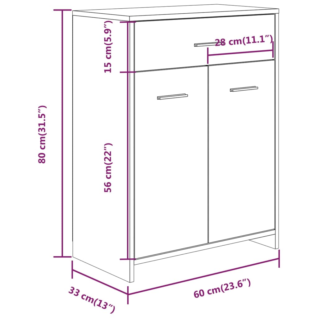 Meuble de salle de bain 60x33x80 cm bois fini