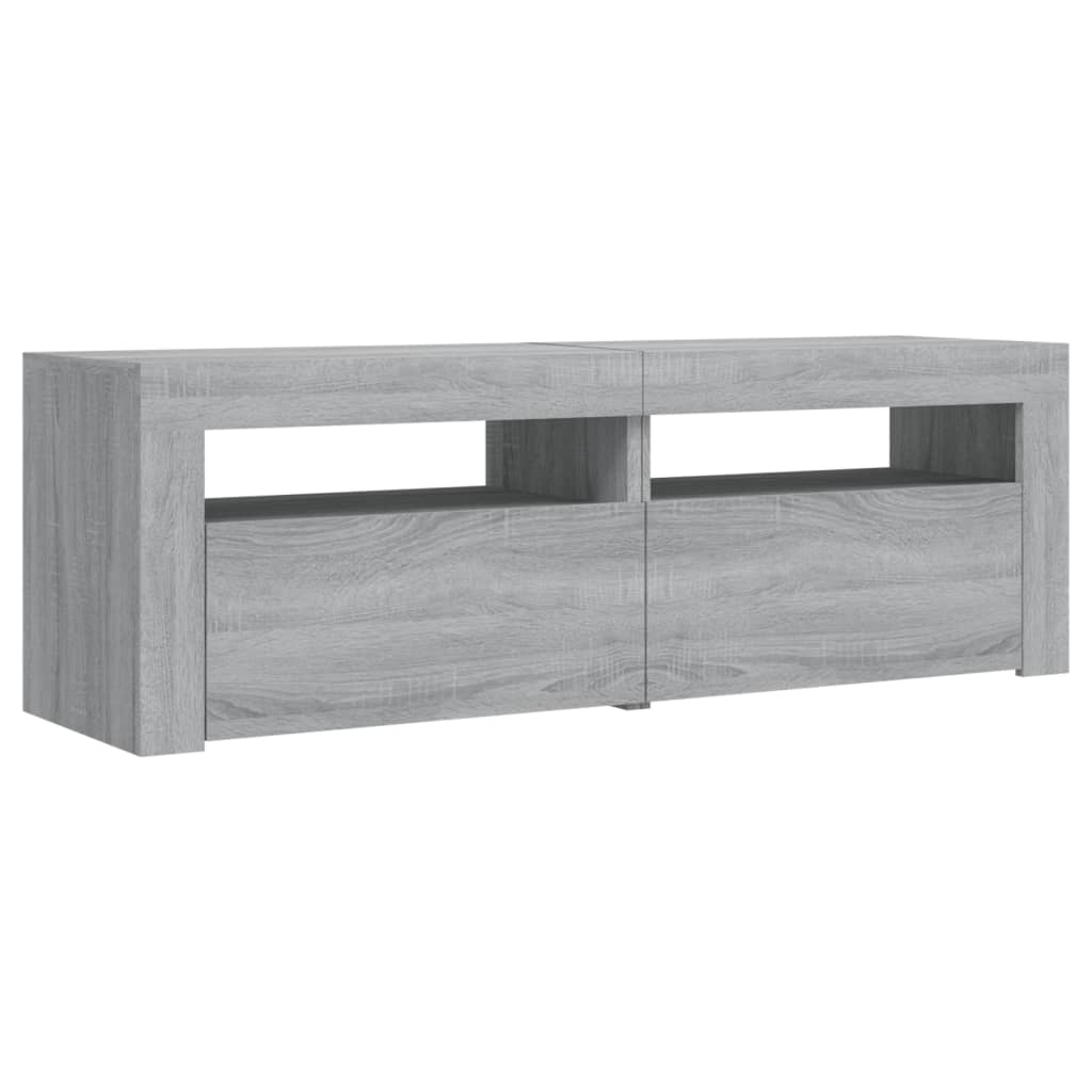 Tv-meubel met LED 120x35x40 cm bewerkt hout artisanaal eiken