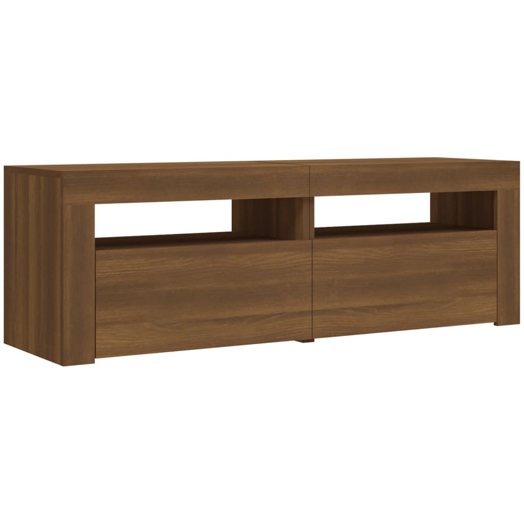 Tv-meubel met LED 120x35x40 cm bewerkt hout artisanaal eiken