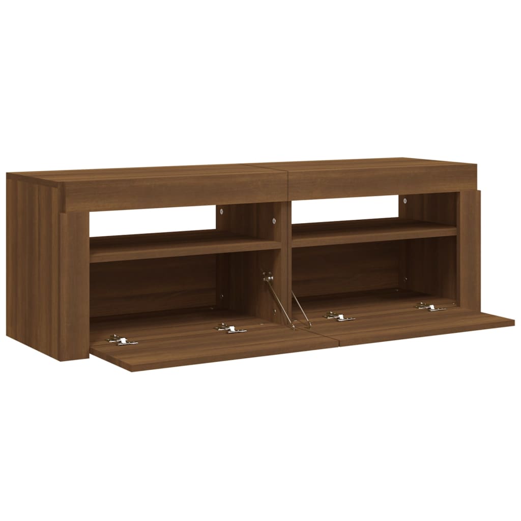 Tv-meubel met LED 120x35x40 cm bewerkt hout artisanaal eiken