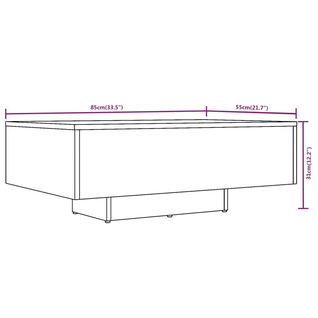 Table basse 100x49,5x31 cm en dérivé du bois, coloris chêne