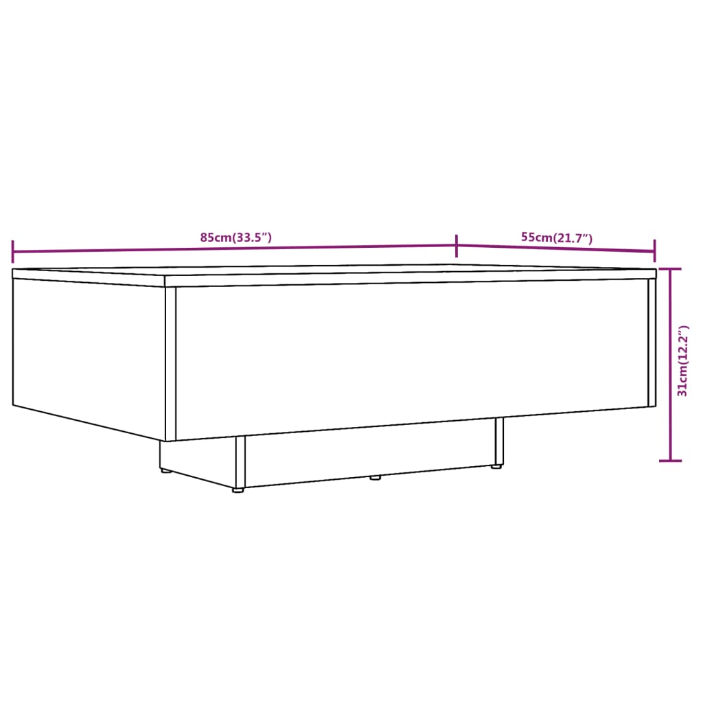 Table basse 80x80x31 cm bois fini, couleur chêne