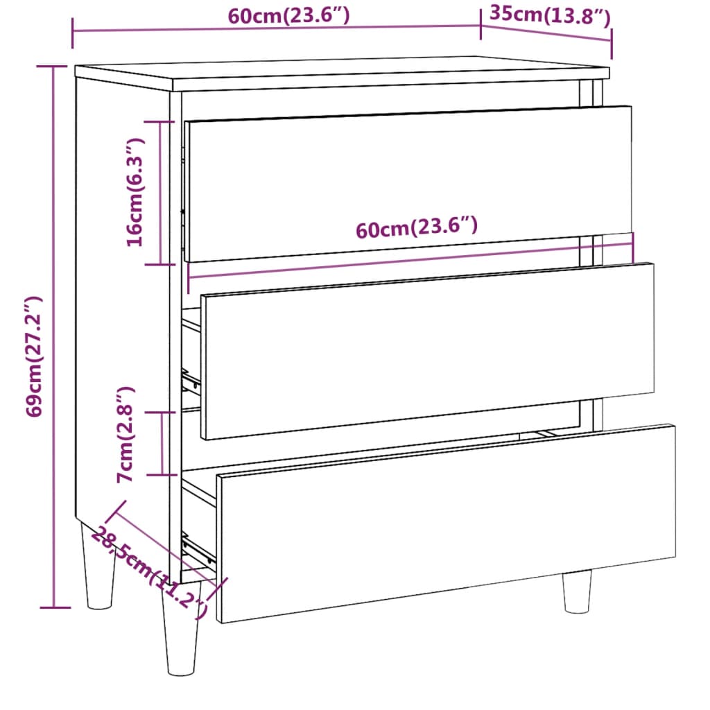 Dressoir 60x35x69 cm bewerkt hout