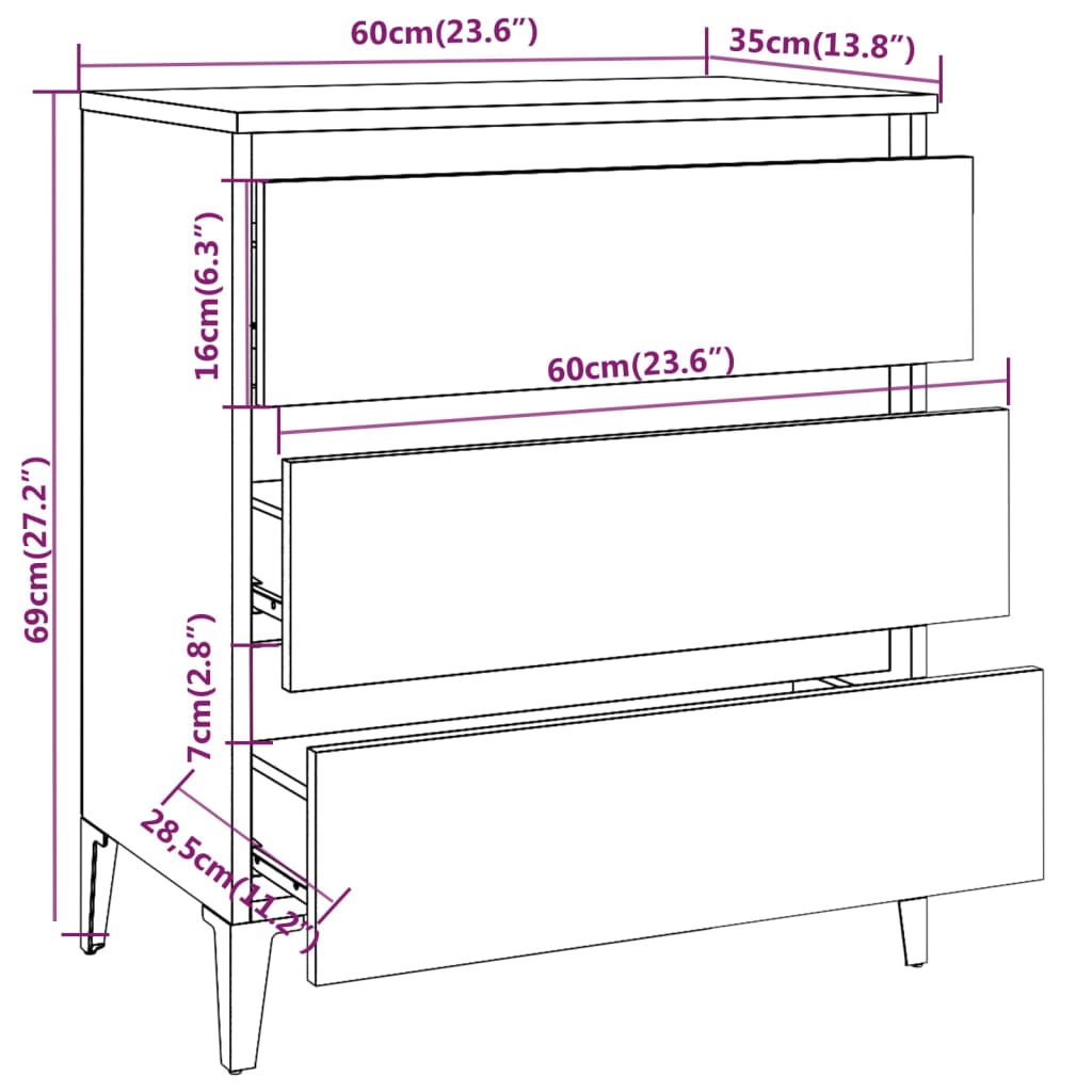 Buffet 60x35x69 cm en bois travaillé