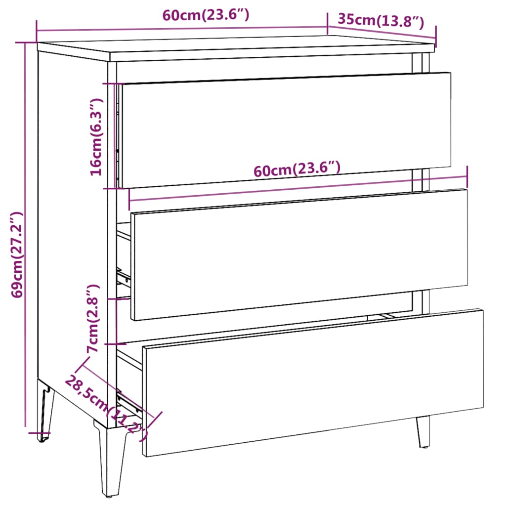 Dressoir 60x35x69 cm bewerkt hout eikenkleurig