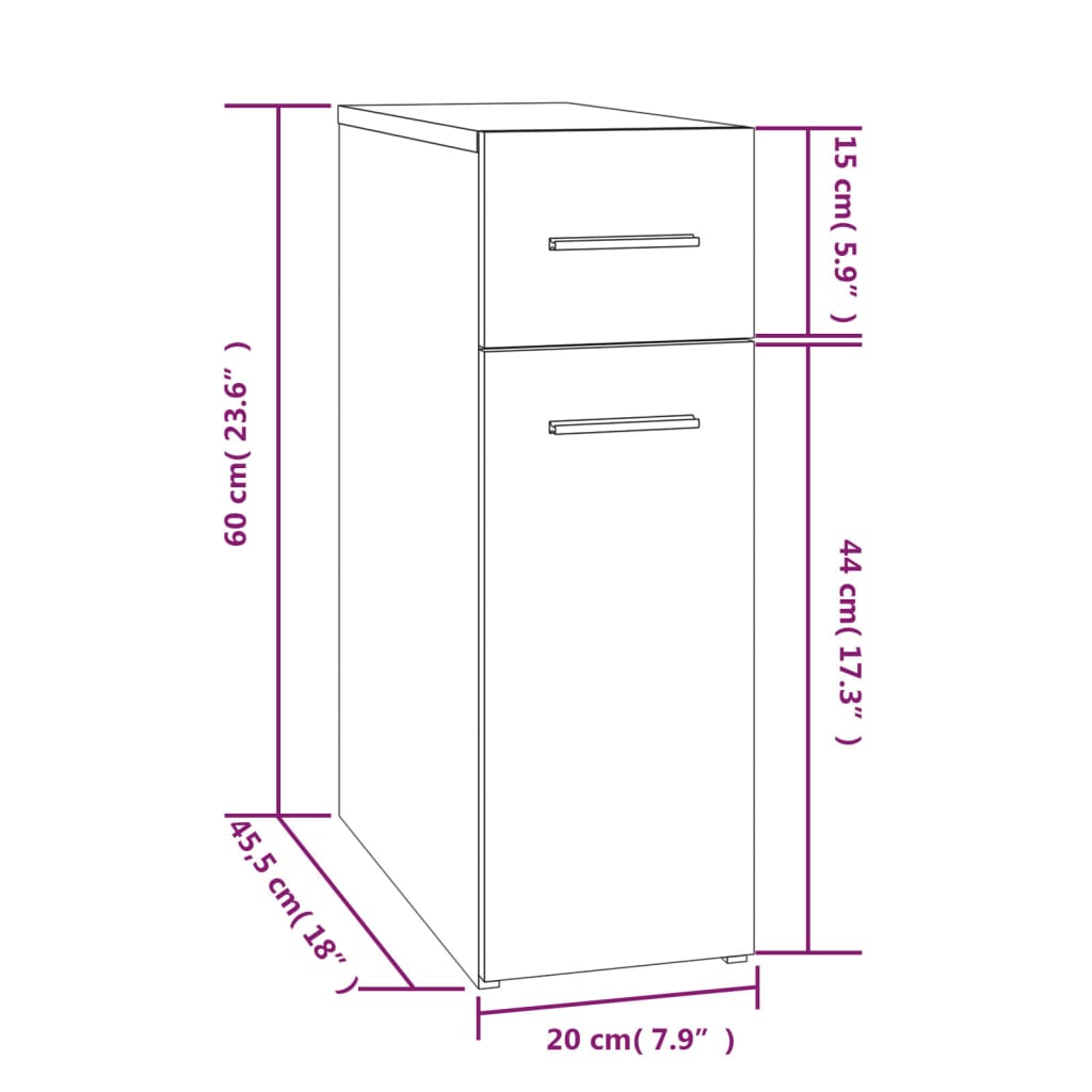 Apothekerskast 20x45,5x60 cm bewerkt hout eikenkleurig