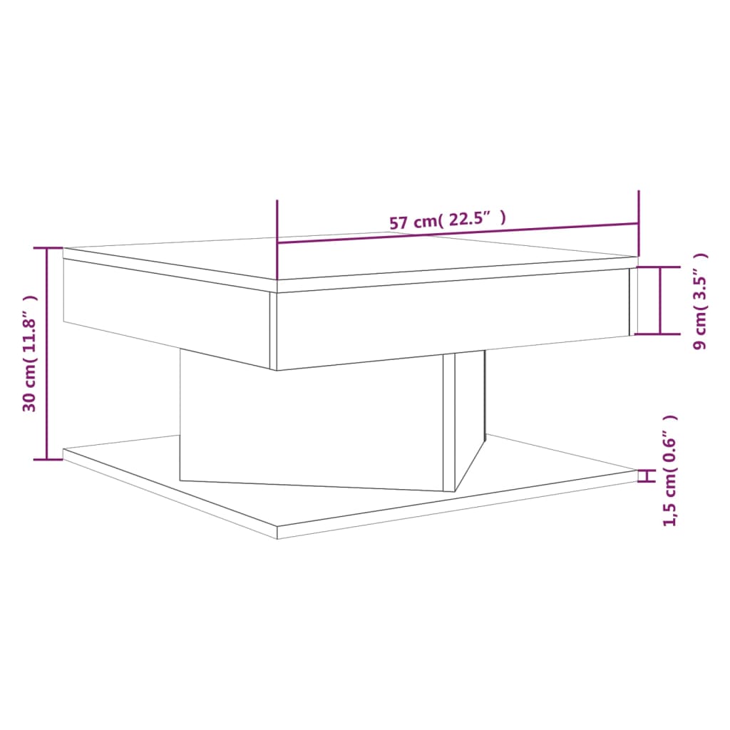 Table basse 57x57x30 cm en bois travaillé