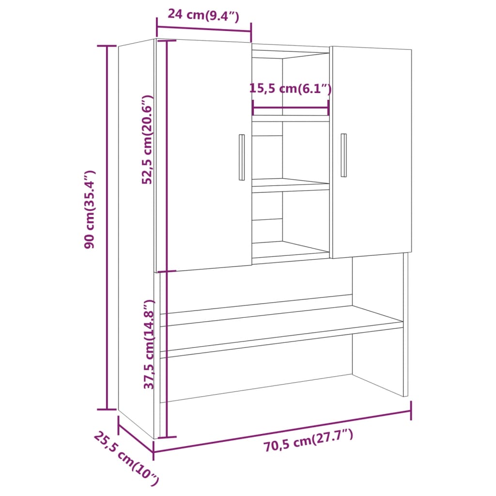 Wasmachinekast 70,5x25,5x90 cm oud houtkleurig