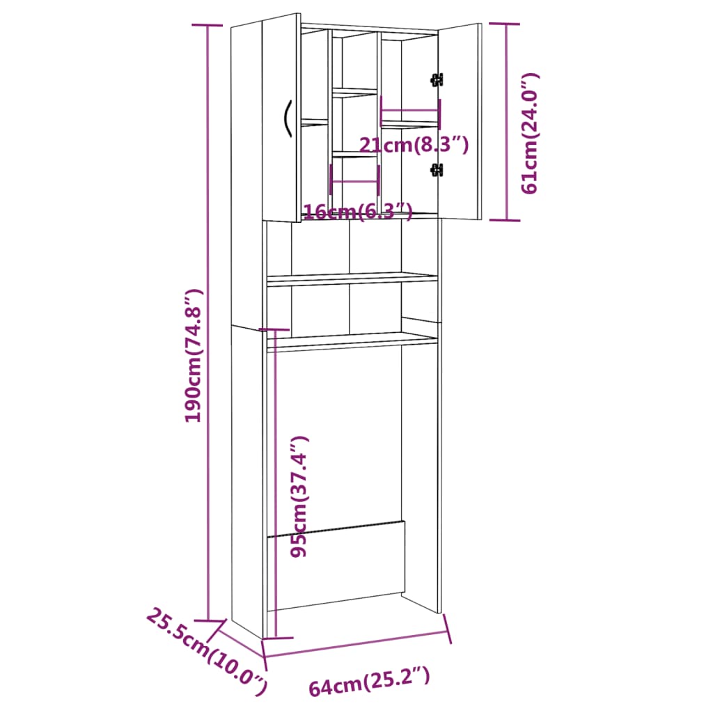 Wasmachinekast 64x25,5x190 cm sonoma eikenkleurig