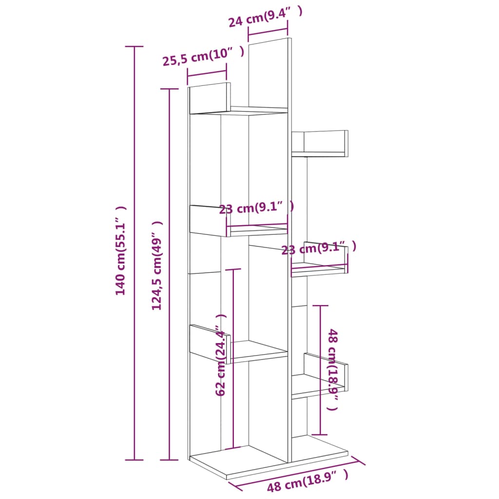 Boekenkast 48x25,5x140 cm bewerkt hout