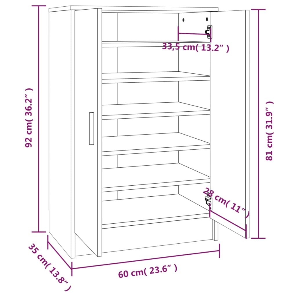 Schoenenkast 60x35x92 cm bewerkt hout eikenkleurig