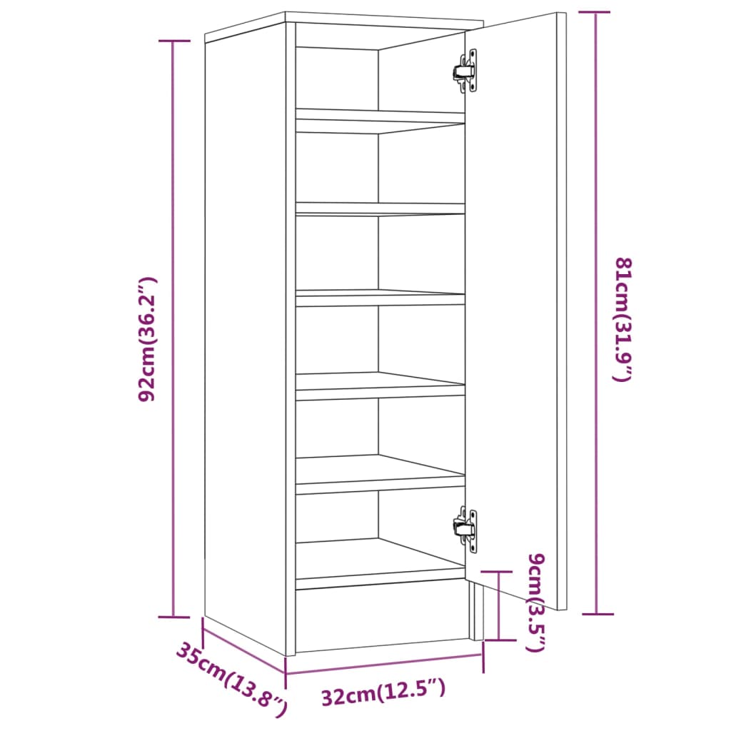 Schoenenkast 32x35x92 cm bewerkt hout eikenkleurig