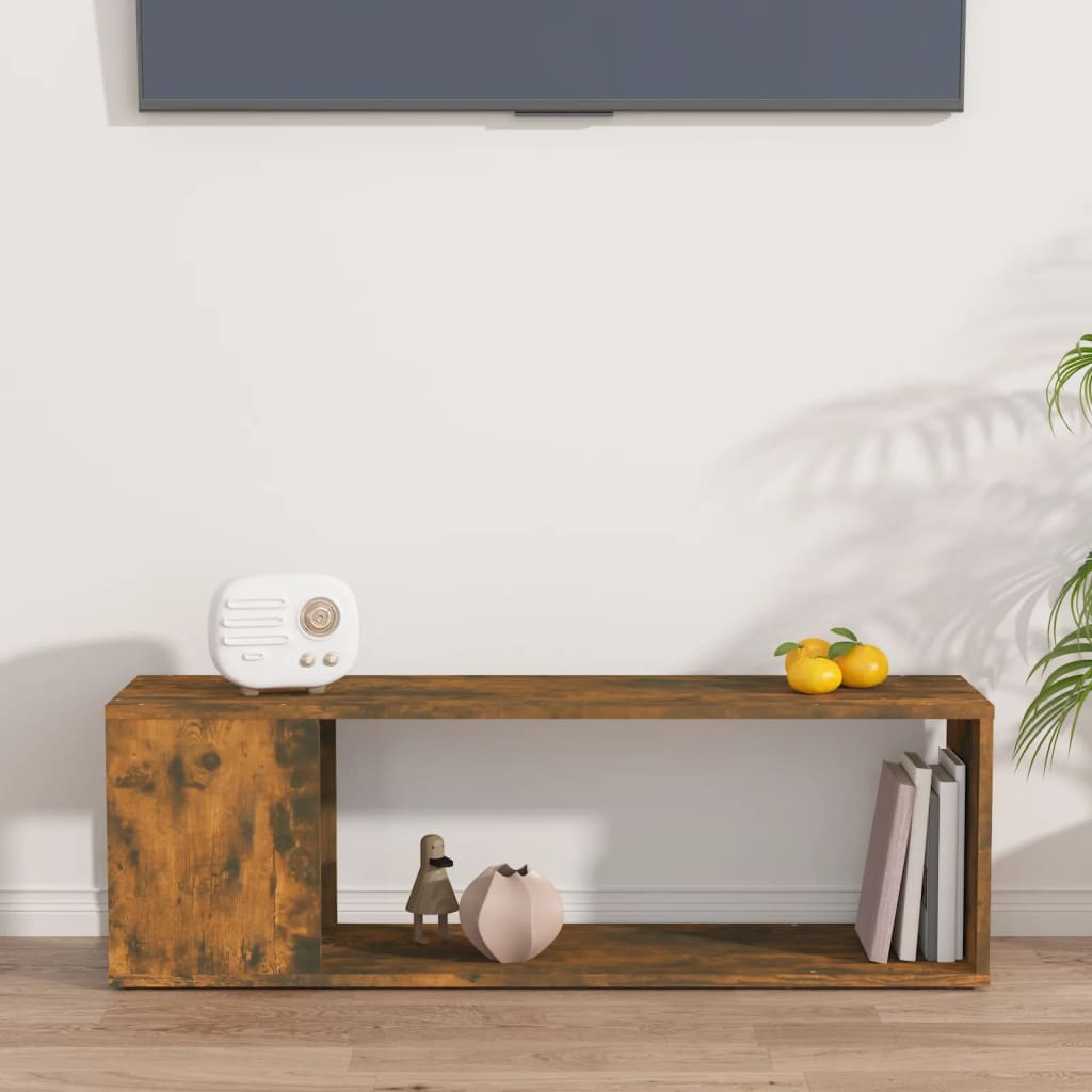 Meuble TV 100x24x32 cm ouvré en bois couleur chêne