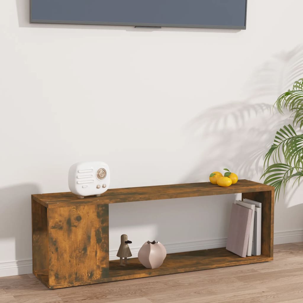 Meuble TV 100x24x32 cm ouvré en bois couleur chêne