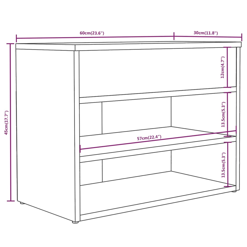 Schoenenbank 60x30x45 cm bewerkt hout