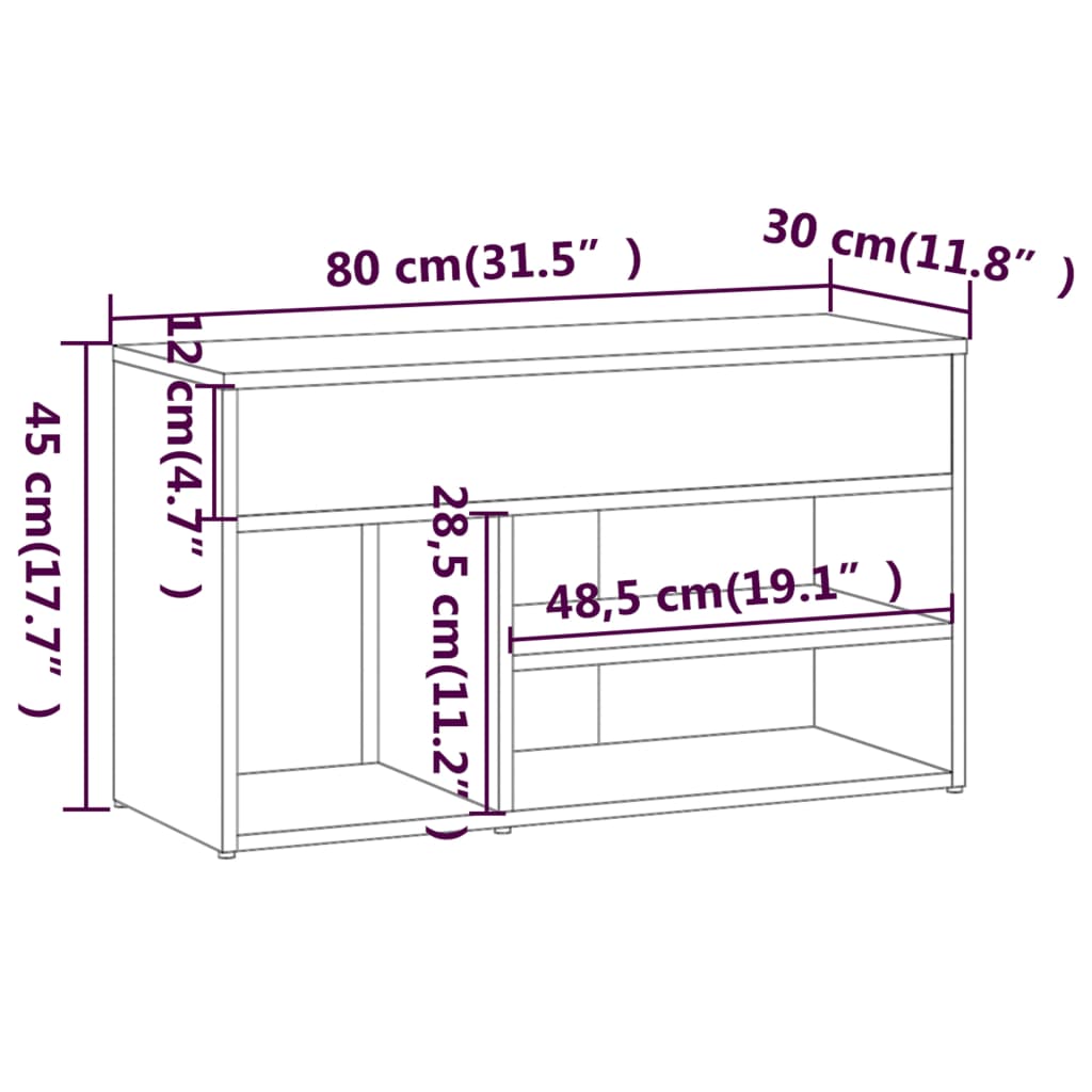 Banc à chaussures 80x30x45 cm en bois travaillé