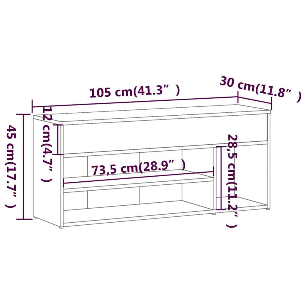 Schoenenbank 105x30x45 cm bewerkt hout eikenkleurig