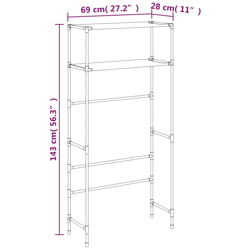 Support pour machine à laver 2 couches 69x28x143 cm en fer