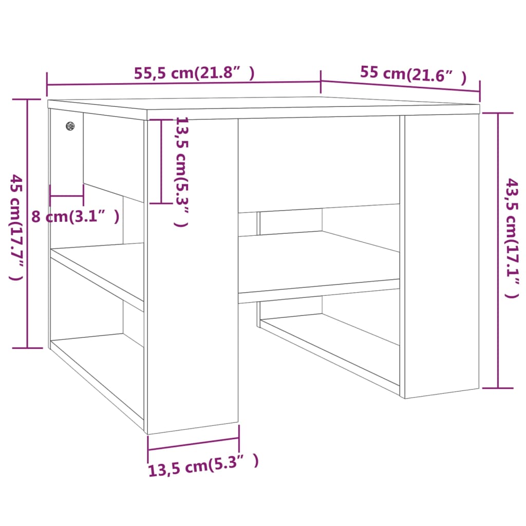 Table basse 55,5x55x45 cm en bois travaillé