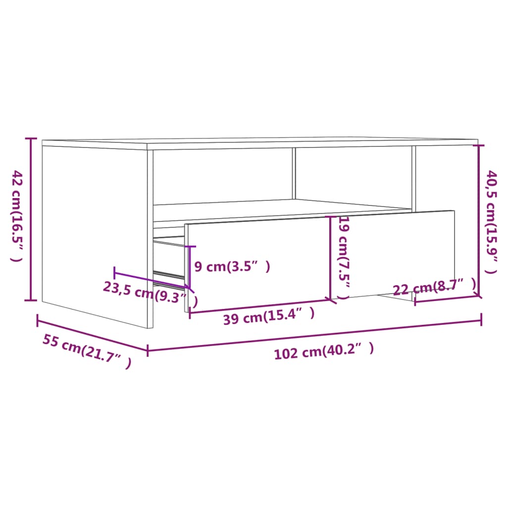 Salontafel 102x50x45 cm bewerkt hout