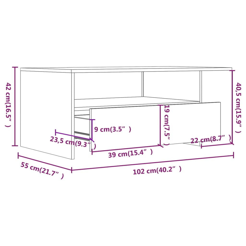 Salontafel 102x55x42 cm bewerkt hout