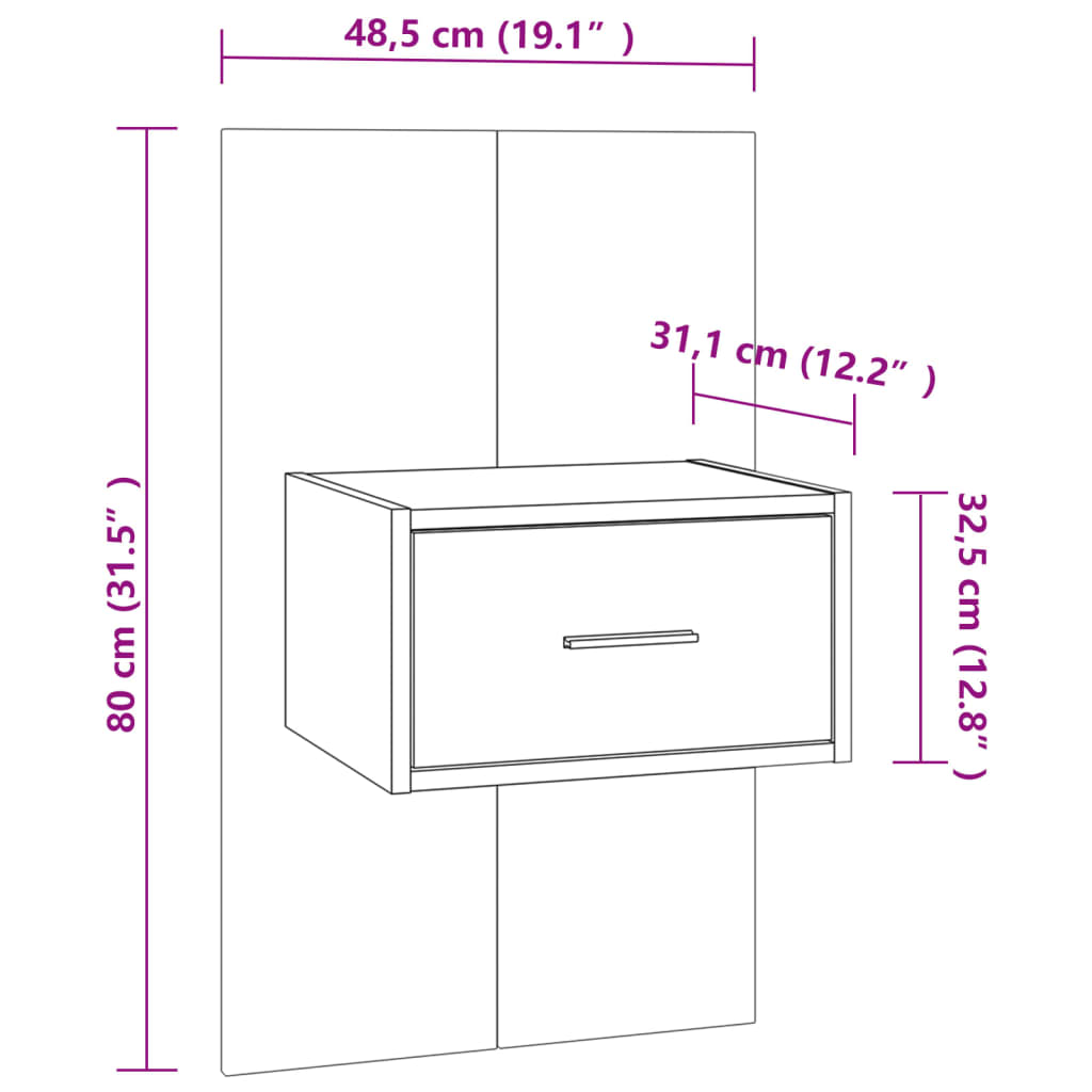 Tables de chevet 2 pcs murales