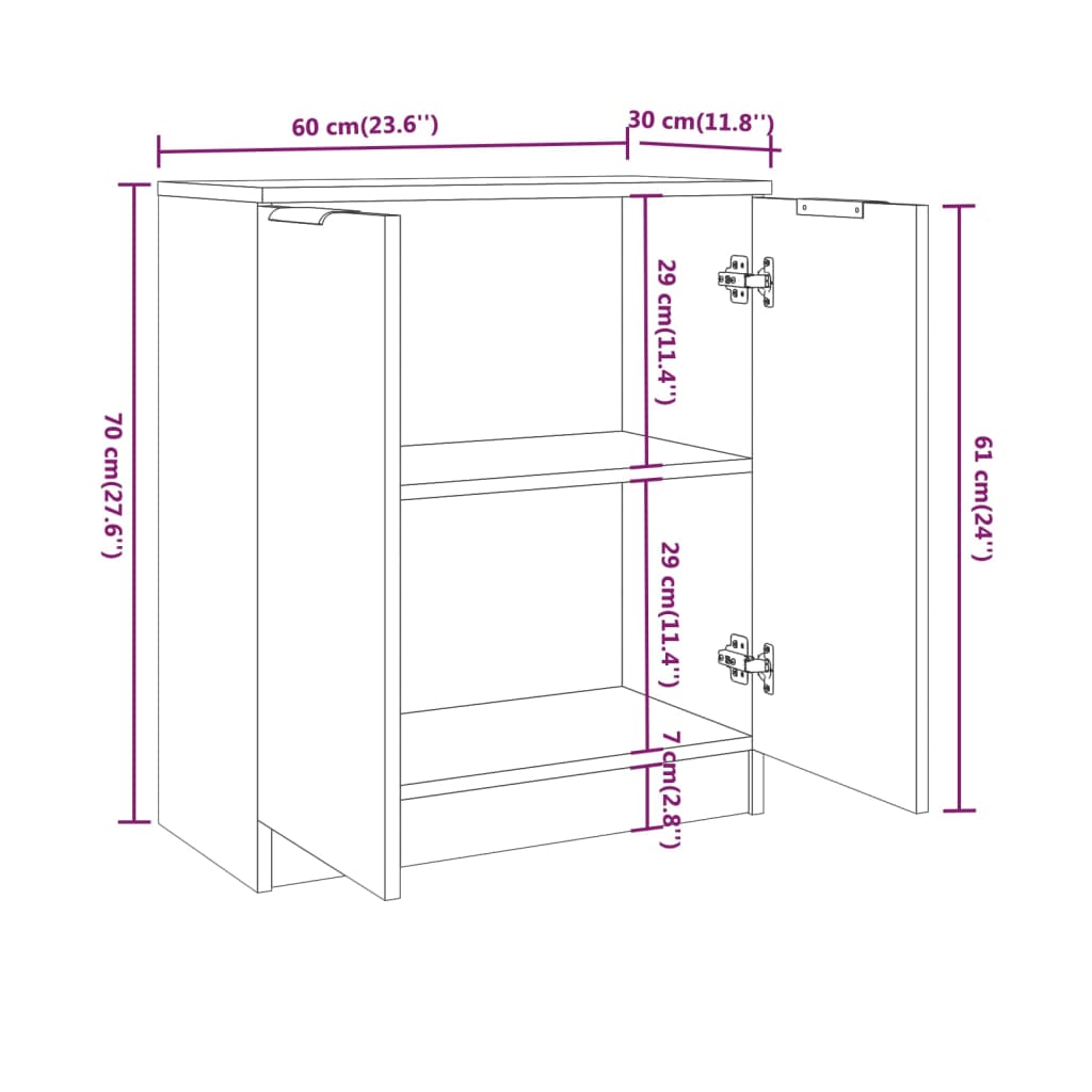 Dressoir 60x30x70 cm bewerkt hout eikenkleurig