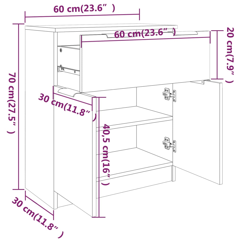 Dressoir 60x30x70 cm bewerkt hout