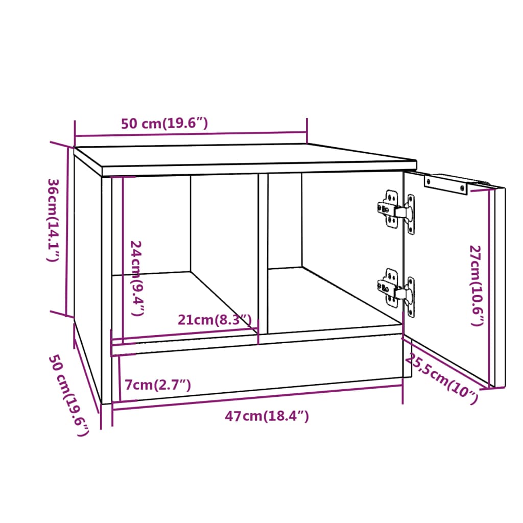 Salontafel 50x50x36 cm bewerkt hout