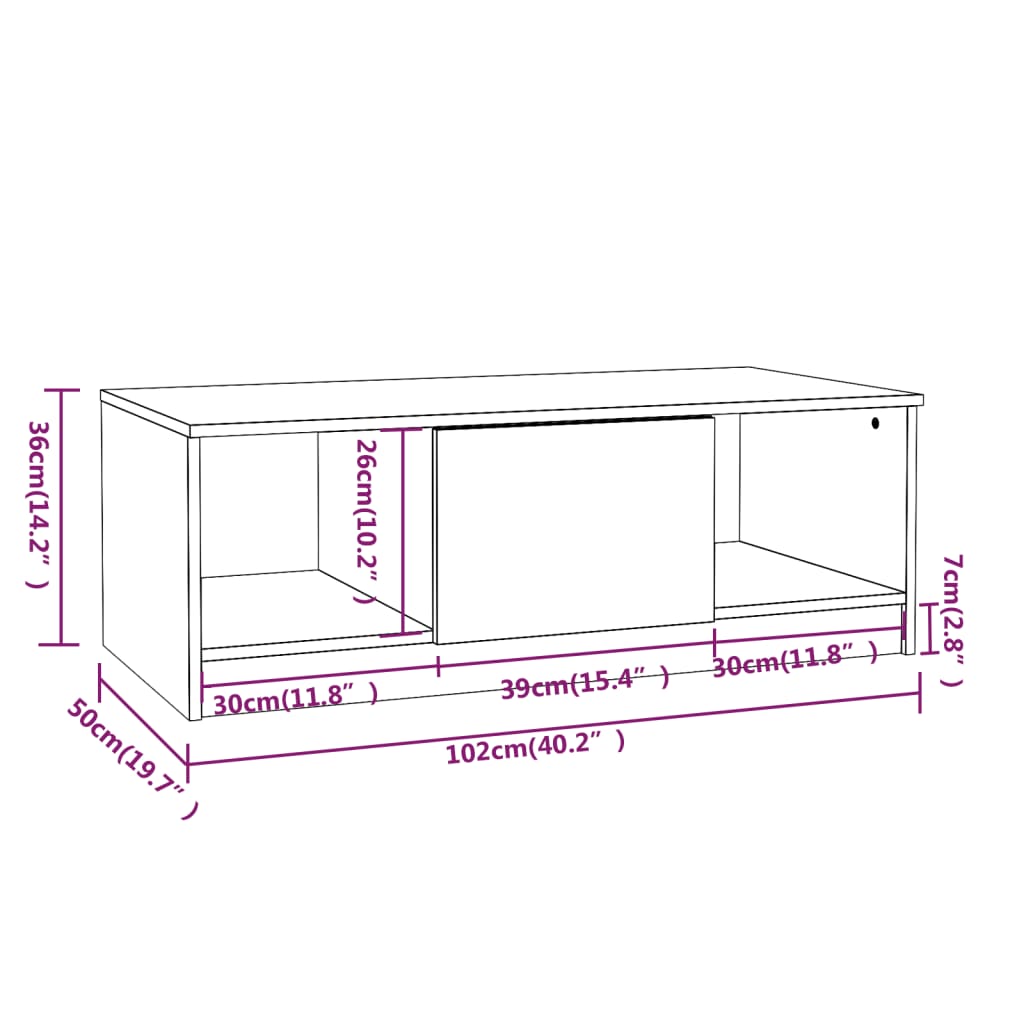 Table basse 102x50x36 cm en bois travaillé