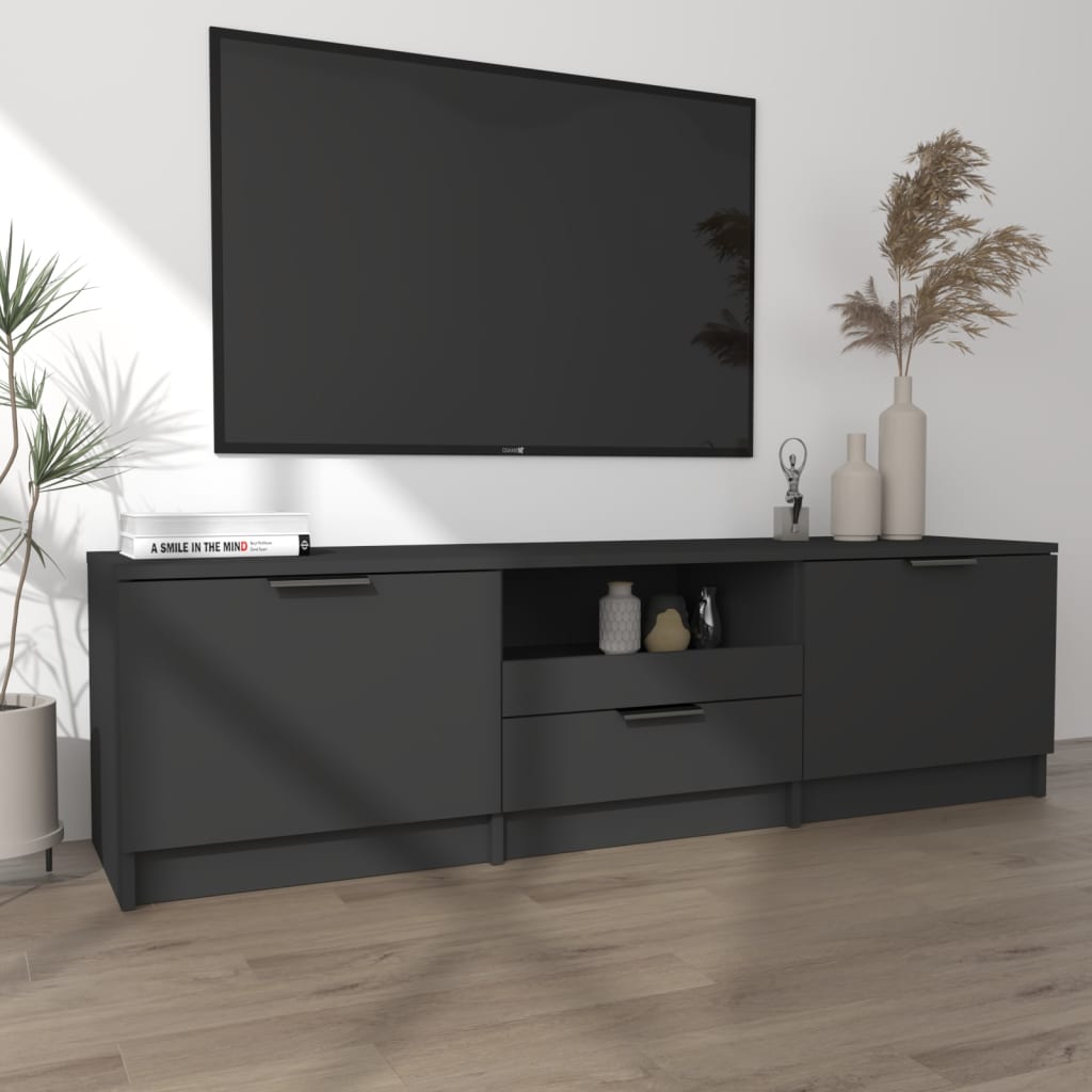 Meuble TV 140x35x40 cm ouvré en bois couleur chêne