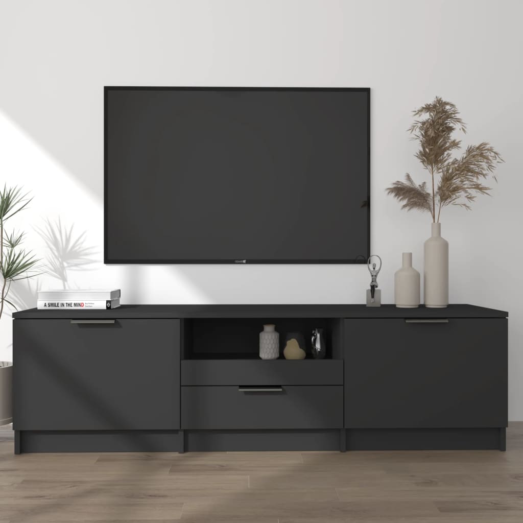 Meuble TV 140x35x40 cm ouvré en bois couleur chêne