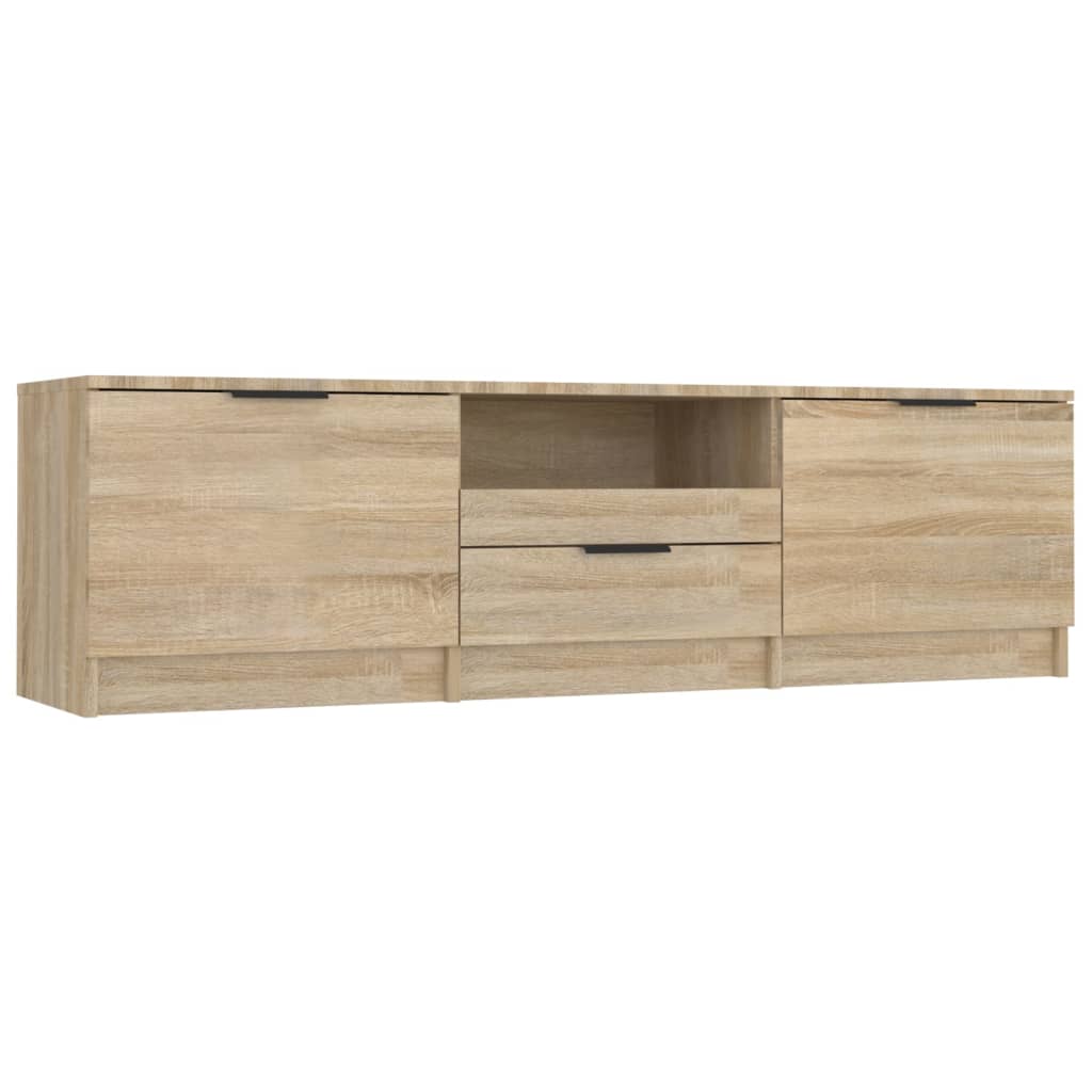 Meuble TV 140x35x40 cm ouvré en bois couleur chêne