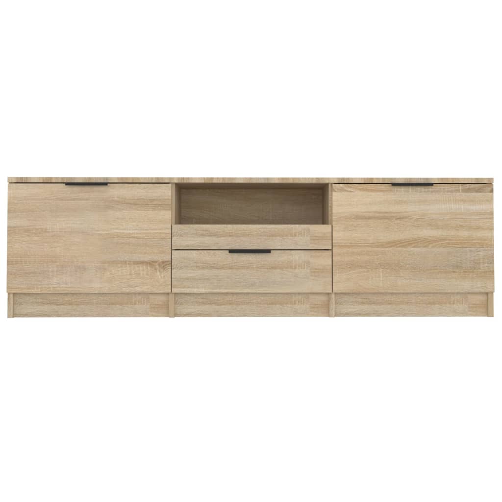 Meuble TV 140x35x40 cm ouvré en bois couleur chêne