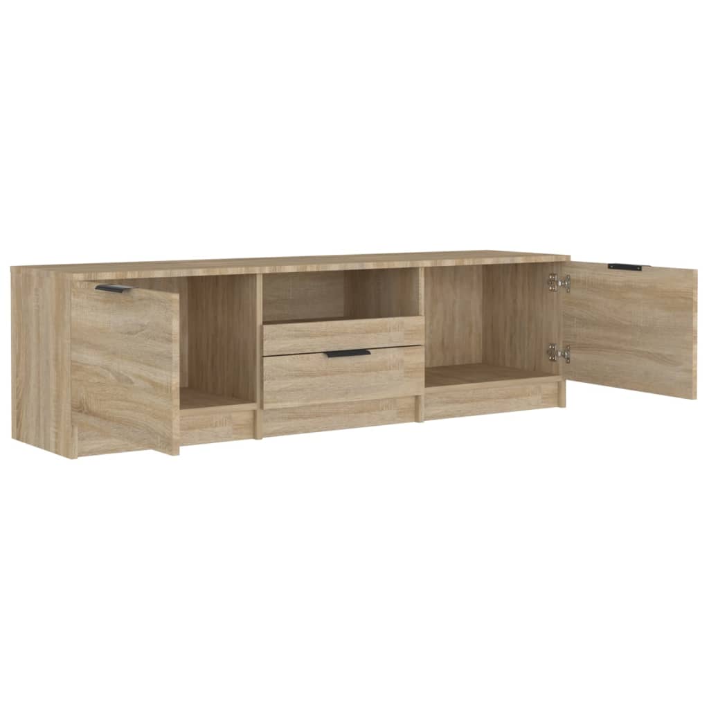 Meuble TV 140x35x40 cm ouvré en bois couleur chêne