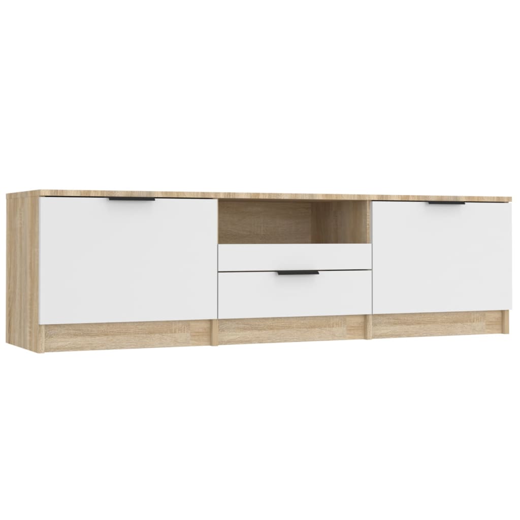 Meuble TV 140x35x40 cm ouvré en bois couleur chêne