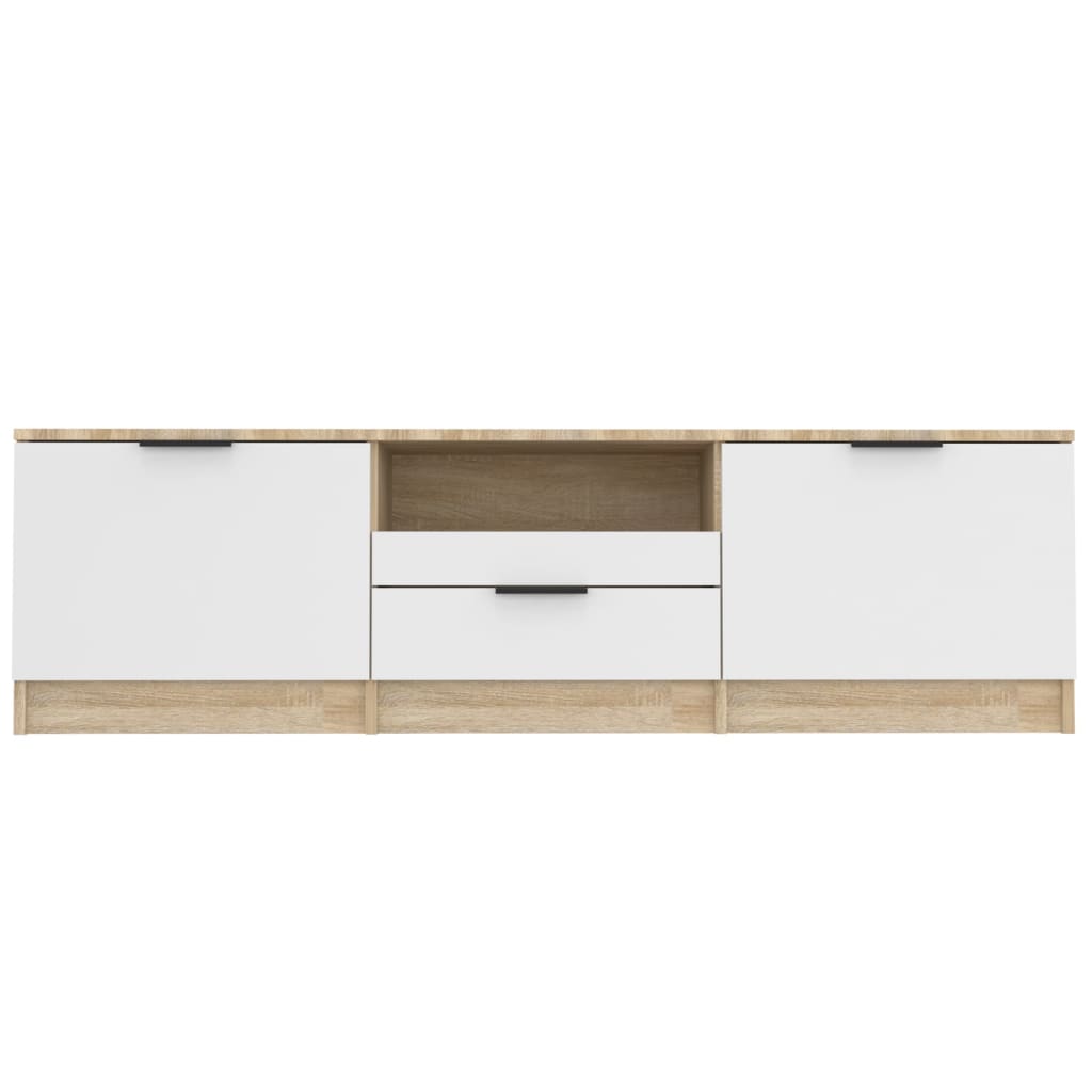 Meuble TV 140x35x40 cm ouvré en bois couleur chêne