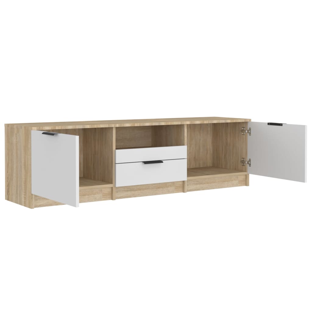 Meuble TV 140x35x40 cm ouvré en bois couleur chêne